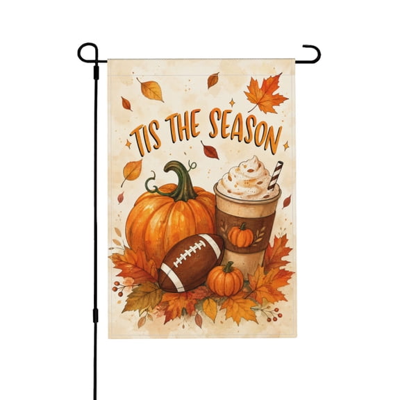 Garden Flag 12x18 Inch Autumn Leaves, Pumpkin & Football Decor Outdoor Flag