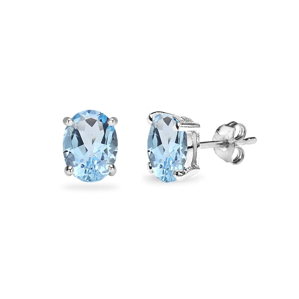 Sterling Silver Blue Topaz Faceted Oval Earrings main image 1