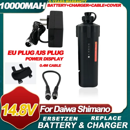 10000mAh Electric Fishing Reel Battery +Charger+ Cover+0.45m Power cord cable For Daiwa 600MJ Shimano 1000 LED Display