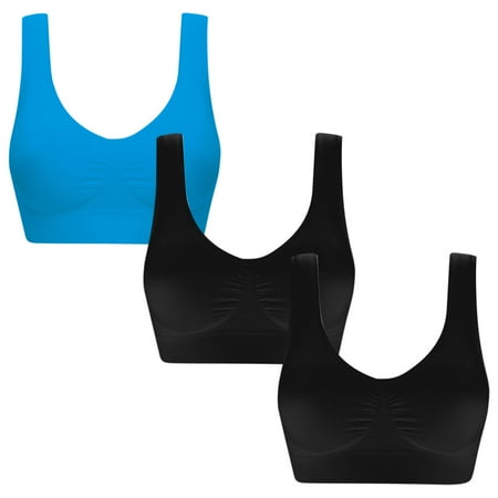 Mrat Womens Bralette Wirelss 3pc Women Plus Size Bras with Padded Seamless Sleepwear Yoga Bra Wireless Underwear Bralettes Ladies Bralette Wirelss S-148 Dark Blue XL