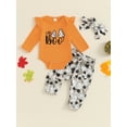 thumbnail image 5 of Aojekbee Baby Girl Halloween Outfit, Letter Long Sleeve Romper Flower Elastic Waist Pants Headband for Fall, 5 of 10