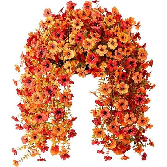 BinKFF Artificial Fake Mums Flowers Plant for Outdoor Fall Faux Home Decor | UV Resistant No Fade looks real Hanging Silk Daisy Flower with Eucalyptus Leaves Planters Patio Yard Garden