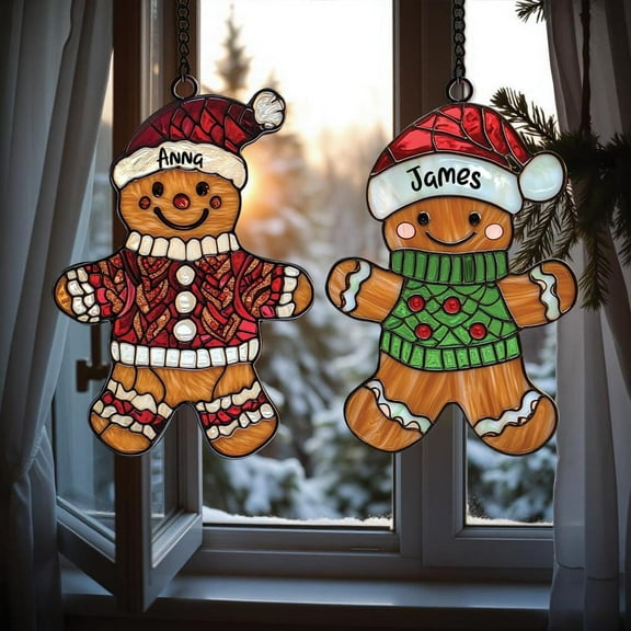 2024 Christmas Acrylic Window Hanging Suncatcher Personalized Gingerbread Christmas Ornament Custom Name Christmas Gift for Kids