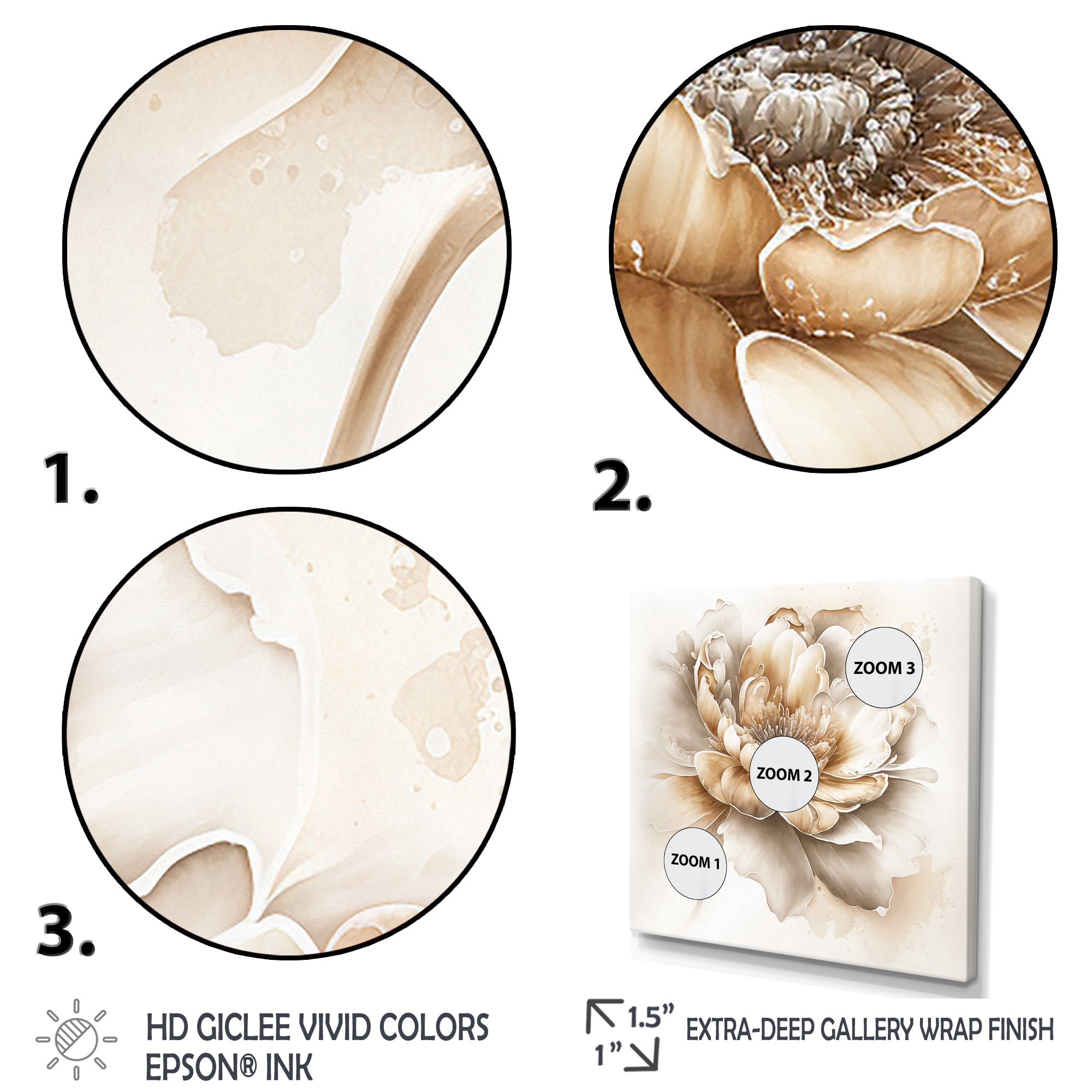 Designart Indigold Beige Flower V Canvas Wall Art