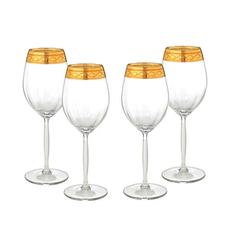 Wine Glass Beverage Charms - Cristalleria Fratelli Fumo Italian Crystal Wine Water Beverage Glasses, 24 Kt Gold Rimmed Goblets, Hand Made in Italy, Set of 4 (Alessandra)