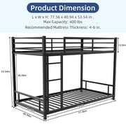 Metal Twin over Twin Bunk Bed, UHOMEPRO Heavy Duty Metal Bunk Bed Frame with Safety Guardrails, Built-in Ladder, Noise-Reduced Slats, Low Profile Bunk Bed for Kids, Teens Bedroom, Black