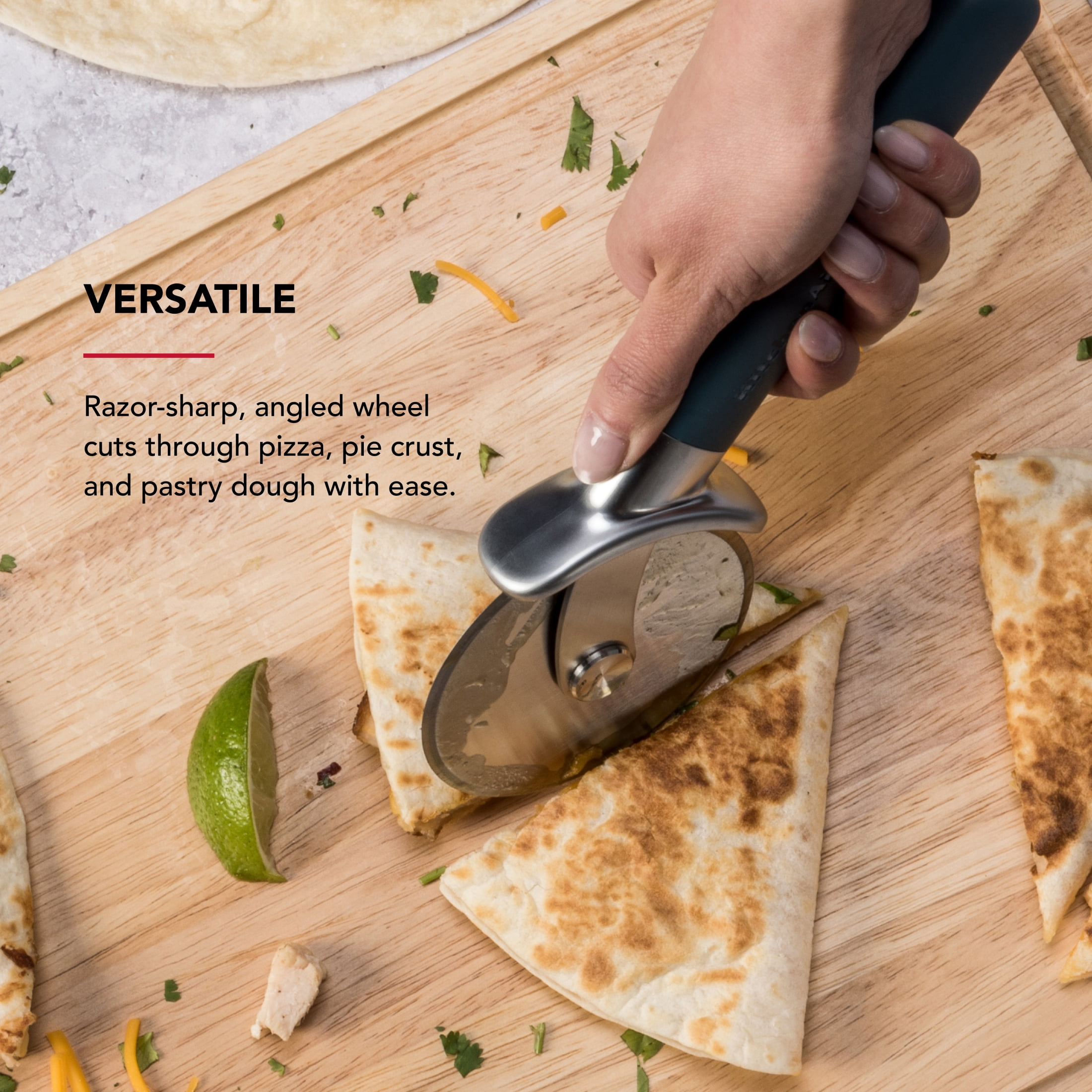 KitchenAid Stainless Steel Pizza Cutter Wheel with Finger Guard and Ergonomic Handle, Agave