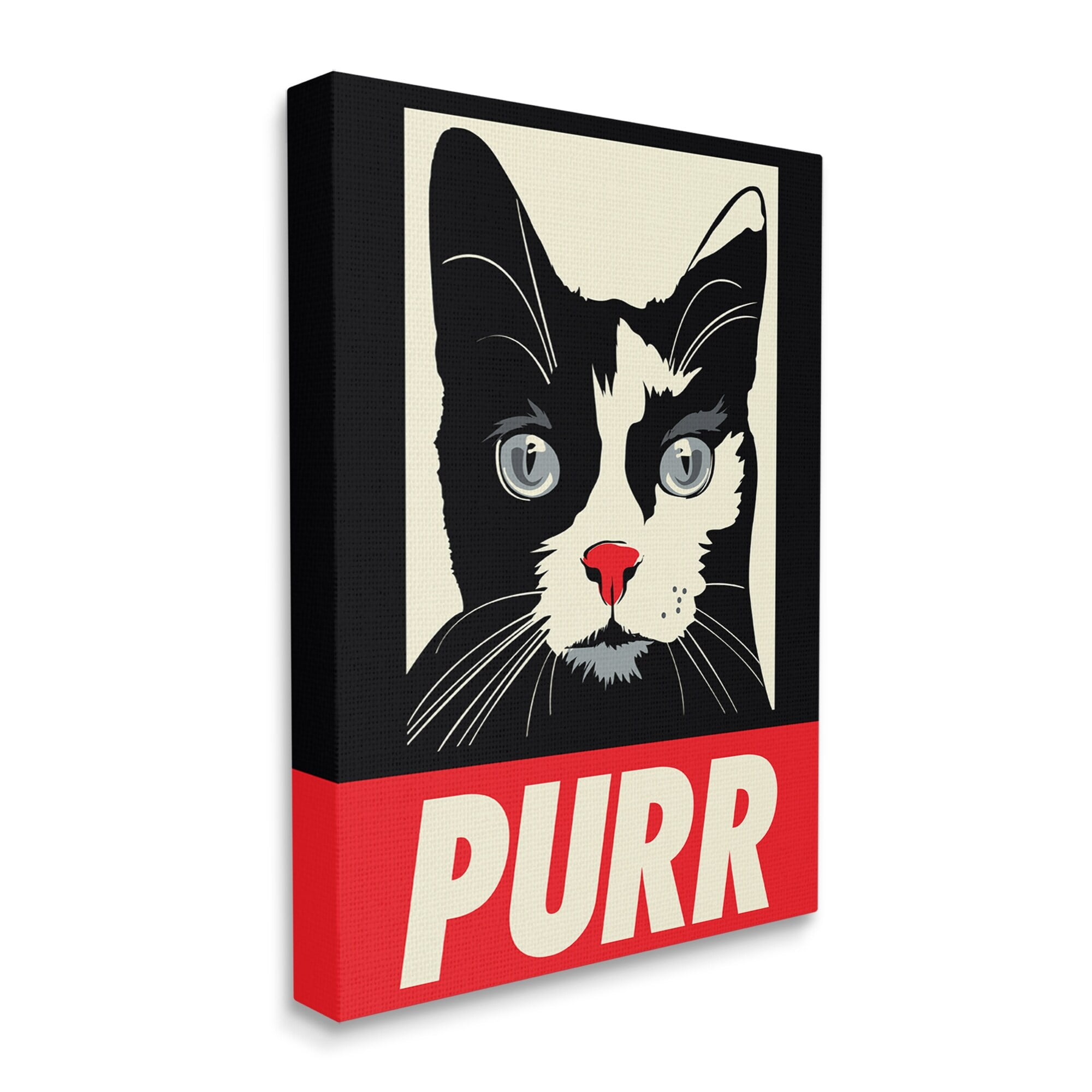 Stupell Industries Purr Text Vintage Cat Red Black Pictural Sign Canvas Wall Art, 36 x 48, Design by Rachel Caldwell