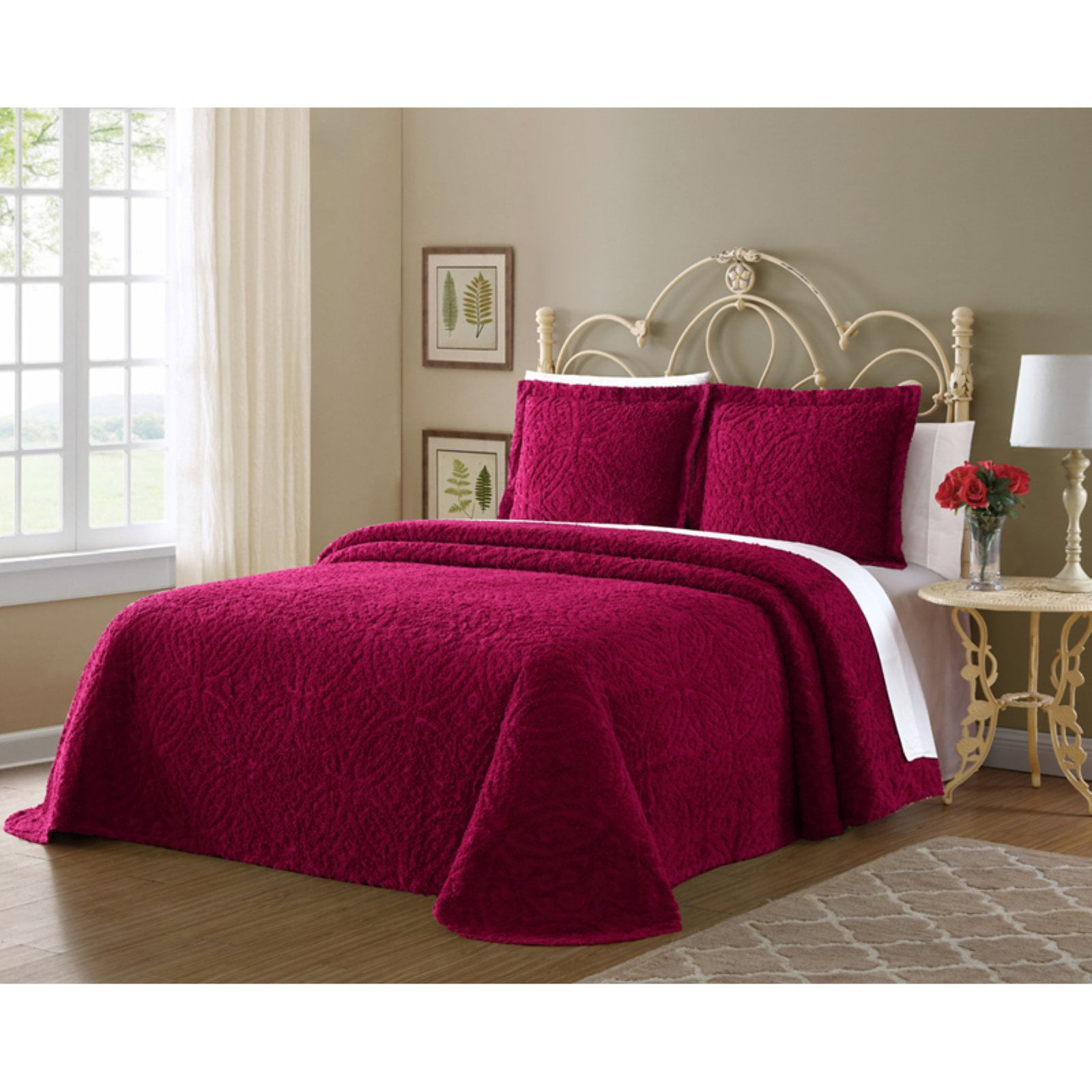 Ellison First Asia 20721804BSP-BUR Wedding Ring Chenille Bedspread, Red - King Size