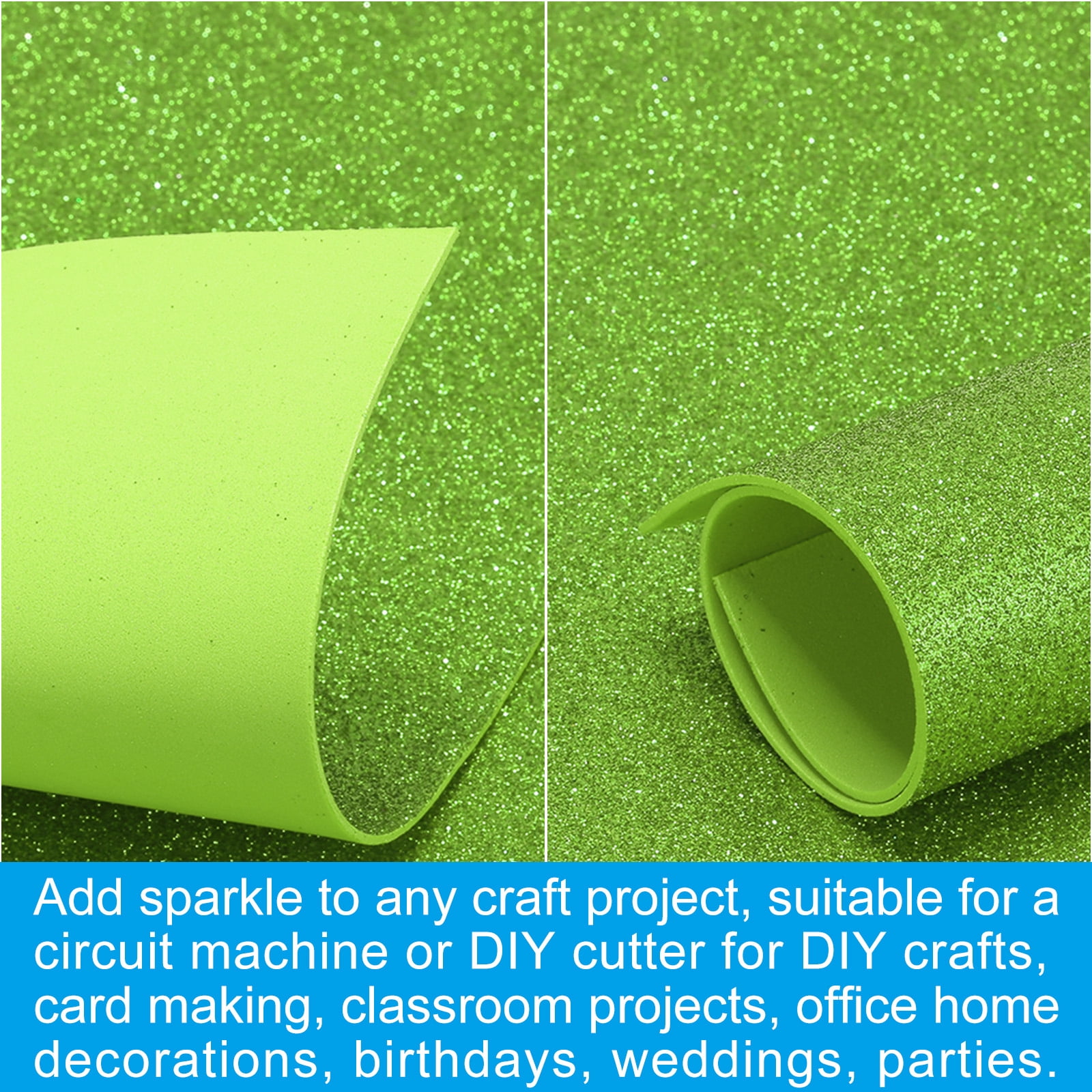 Uxcell 2mm(1/10") Thick Non Adhesive Glitter Foam Sheet 16x24inch(40x60cm) Light Green, EVA Shiny Foam Board for Craft, 6 Pcs