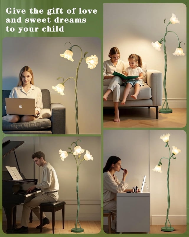 limotech Floral Floor Lamp, Standing Lamp for Bedroom, Flexible Neck,Modern 3-Head Living Room Lamp, 3 Color Temperatures Vintage Lamp for Home Living Room Corner, 60 Watt 15.7*15.7*59 Inch,Green