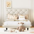 thumbnail image 2 of PORKISS Twin Size Floating Platform Bed, Upholstered Bed with Light Stripe, Easy Assembly, Beige, 2 of 10