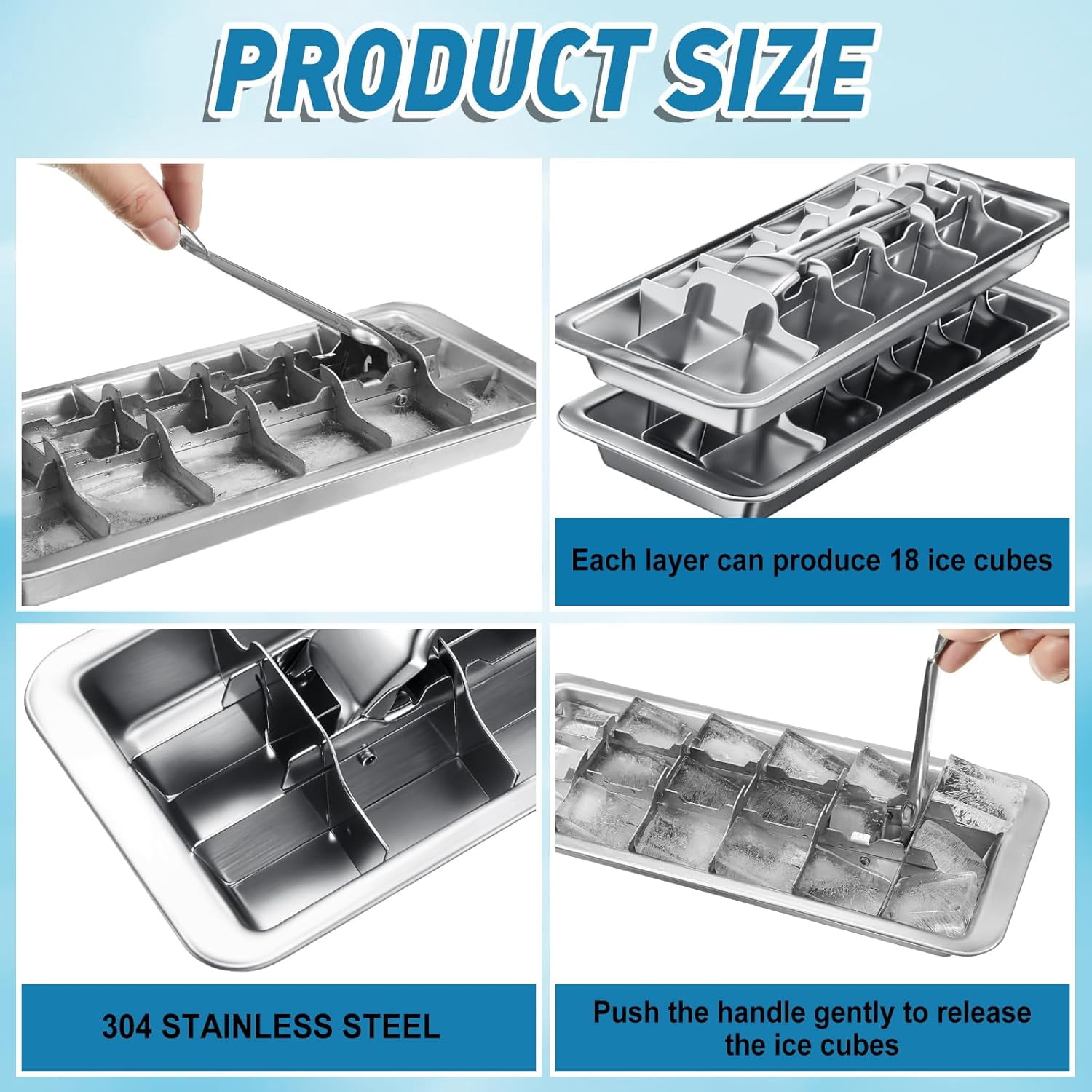 1/2 Pack Stainless Steel Ice Cube Maker and Tray 18 Slot Ice Cube Tray for Bars Kitchens Levers Remove Cubes Easy Removal Metal Ice Food Grade Freezer Molds for Food Juice Dishwasher Safe