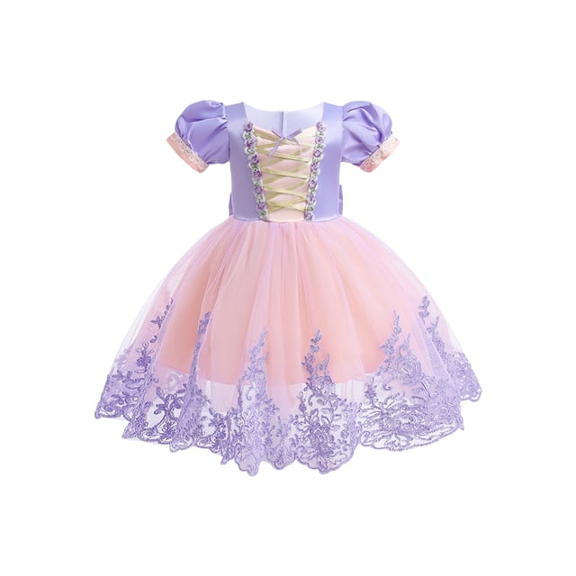 xiaxaixu Robe de Princesse pour Fille, Robe en Tulle à Manches Bouffantes, Robe Trapèze Patchwork pour Fête et Spectacle sur Scène