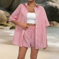 thumbnail image 5 of adaychics Shirt And Shorts Set Women Two Piece Striped Button Up Top and Shorts Outfits Casual Sets Daily Wear, 5 of 6