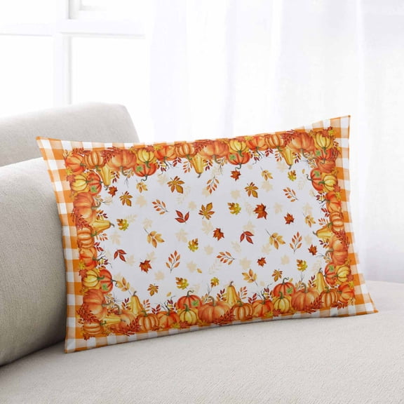 Fall Orange Pumpkin Throw Pillow Covers, Thanksgiving Maple Leaf Plaid Check Soft Breathable Pillow Cases with Invisible Zipper for Sleeping, Body Pillowcases for Couch Bed Sofa Chair 24x36 Inches