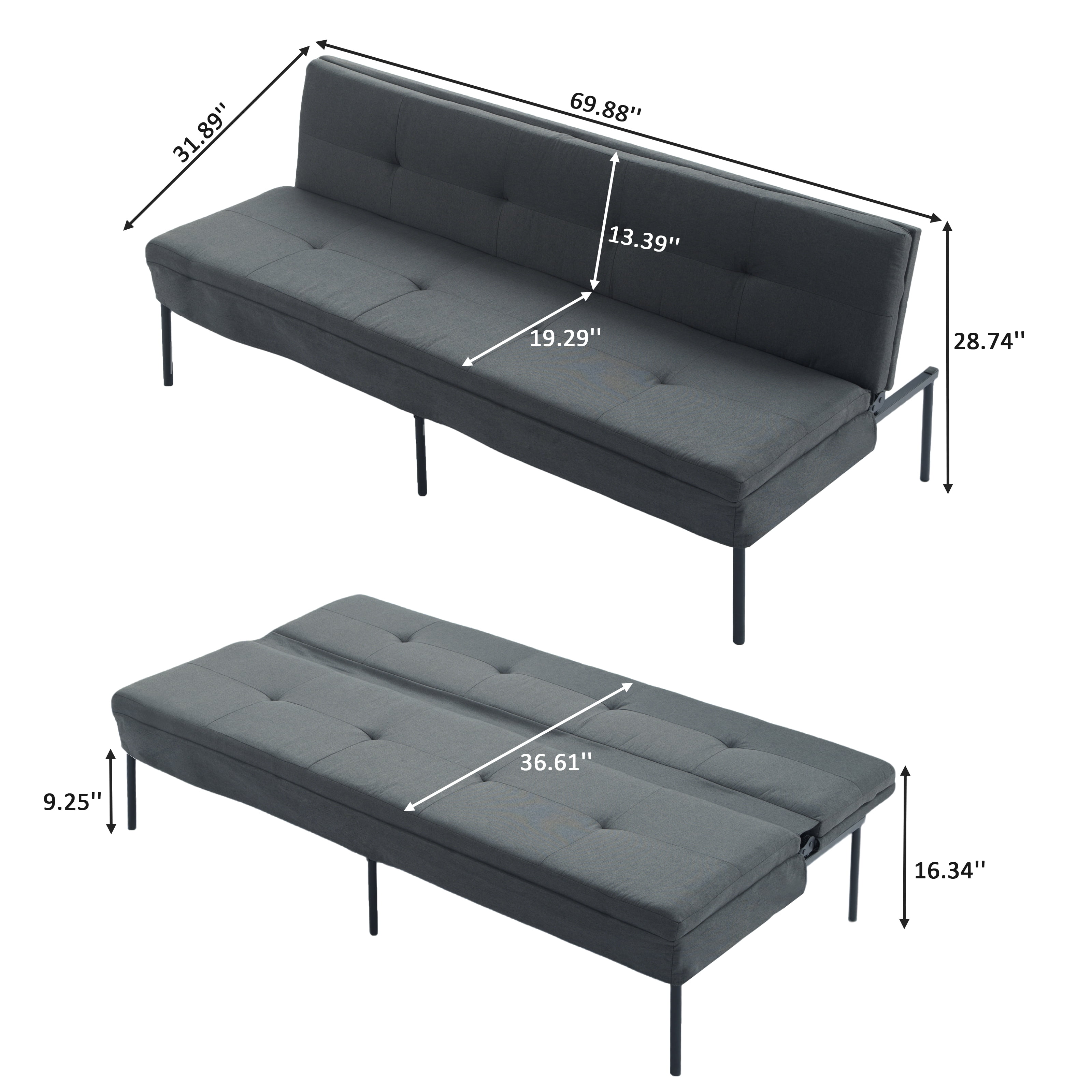 BSHTI 69.88 inch Futon Sleeper Sofa,Upholstered with Polyester Fabric Convertible Sofa,Perfect for Small Spaces,Livingroom