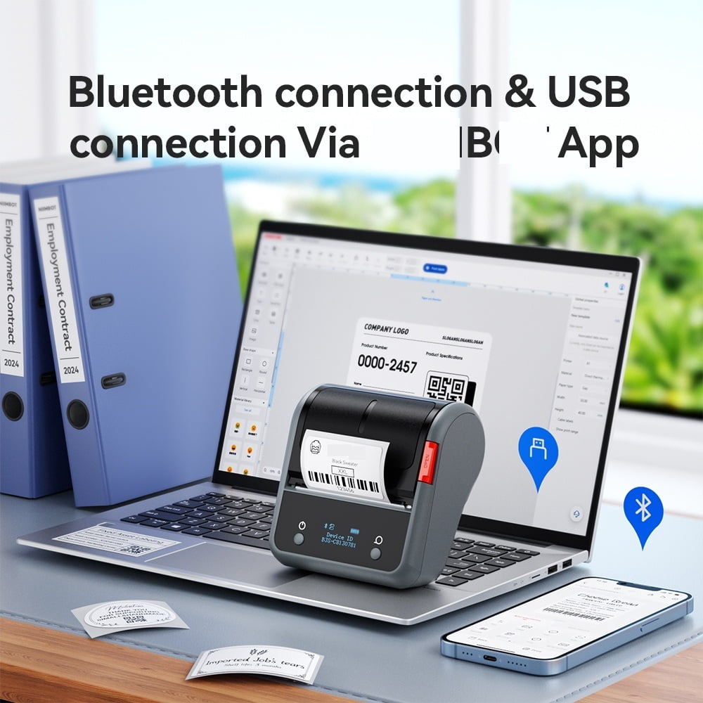 Wireless Label Printer 3 Inch Thermal Business Jewelry Barcode Sticker Maker ,Fast-Drying Ink with Crisp Output