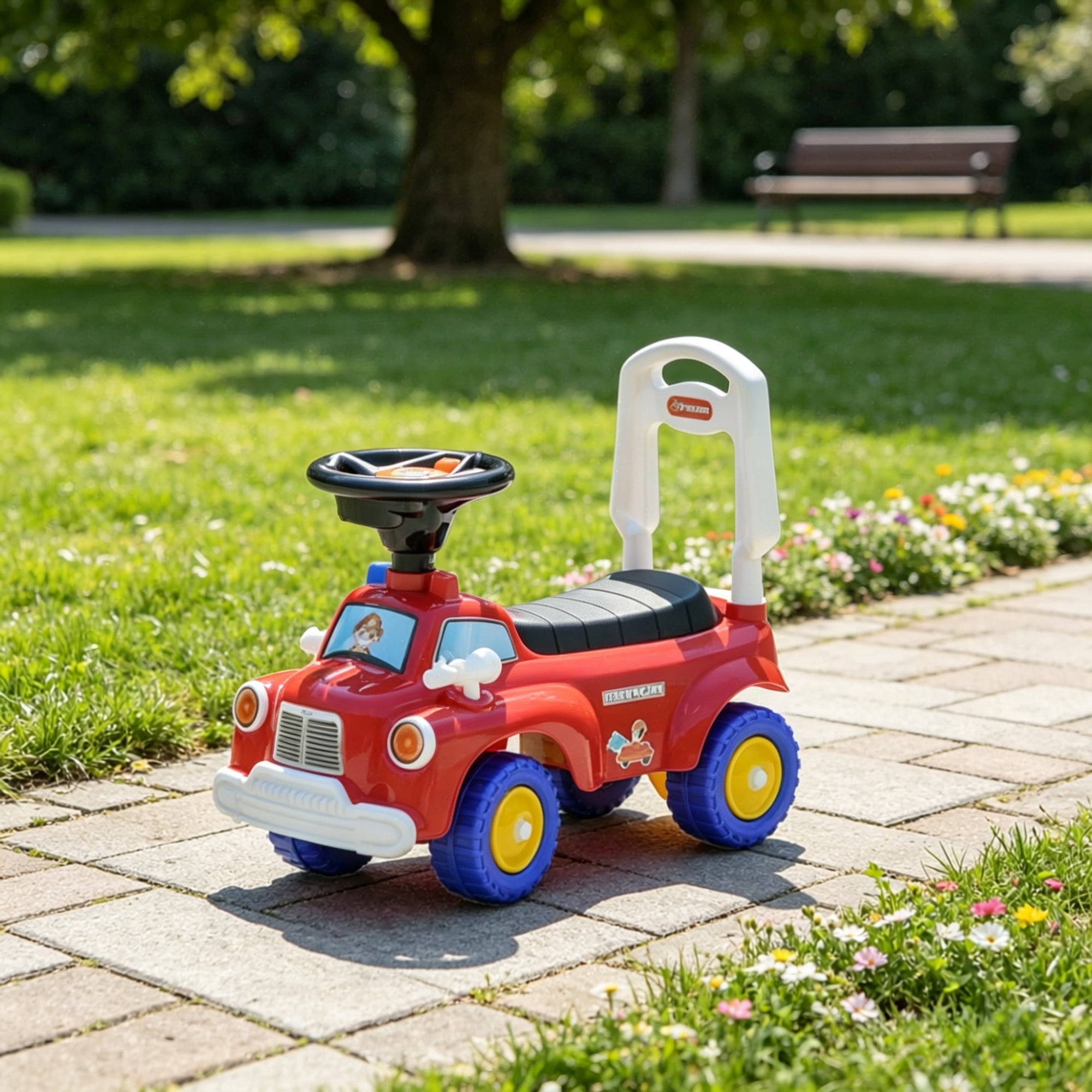 Toddler Fire Truck Ride-On Toy, Music, Horn & Under-Seat Storage for Kids 18-36 Months, Red