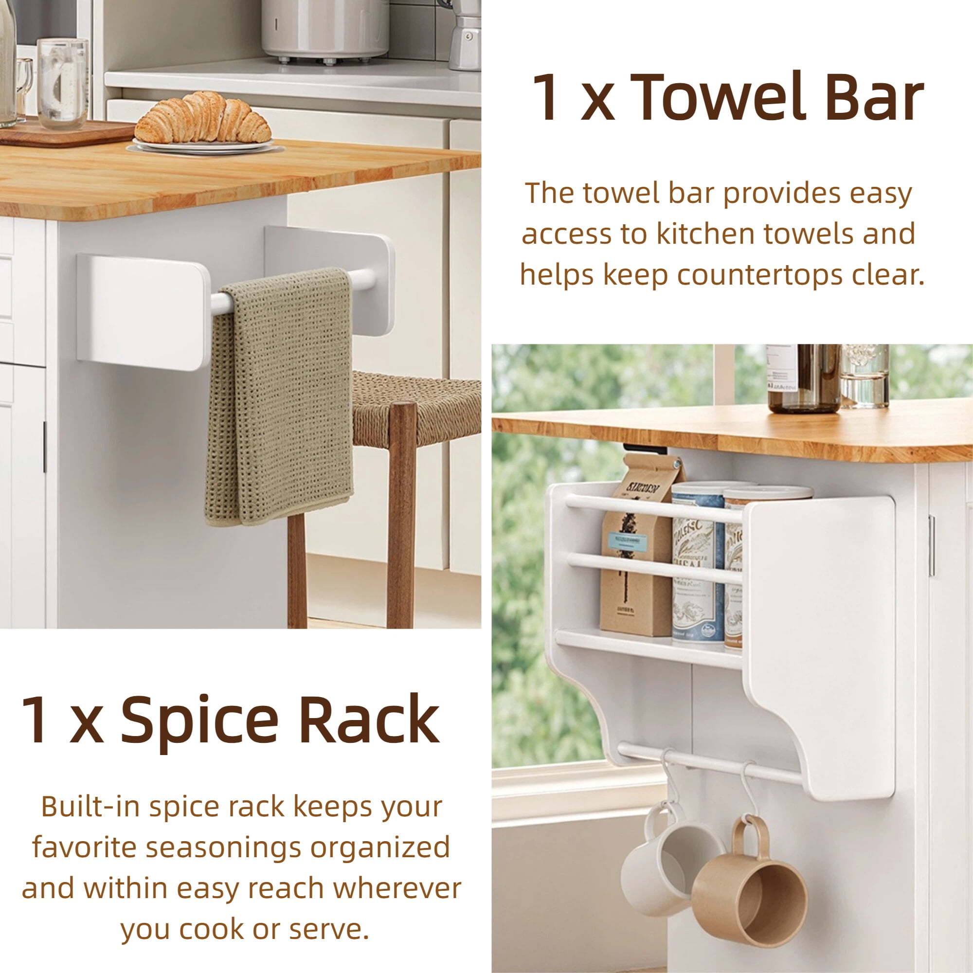 Kitchen Island with Wheels, 41.7" Rolling Kitchen Cabinet with Foldable Drop Leaf , Drawers & Shelving Door, Bar Cart for Dining Room, White