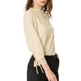 thumbnail image 5 of MODA NOVA Junior's 3/4 Sleeves Mock Neck Lace Panel Blouse Beige XXL, 5 of 7