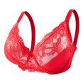 thumbnail image 4 of BYHONG Womens Low Cut Bra Underwear Bralette Crop Top Sexy Female Bra Push up Brassiere Bra Thin Cup Bra Deep V Plus Size Unpadded Bra Bra for Women Red 40, 4 of 4