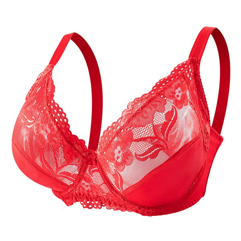 Womens Sports Bras Wire-Free Push-Up Bra Solid Red 44/100E