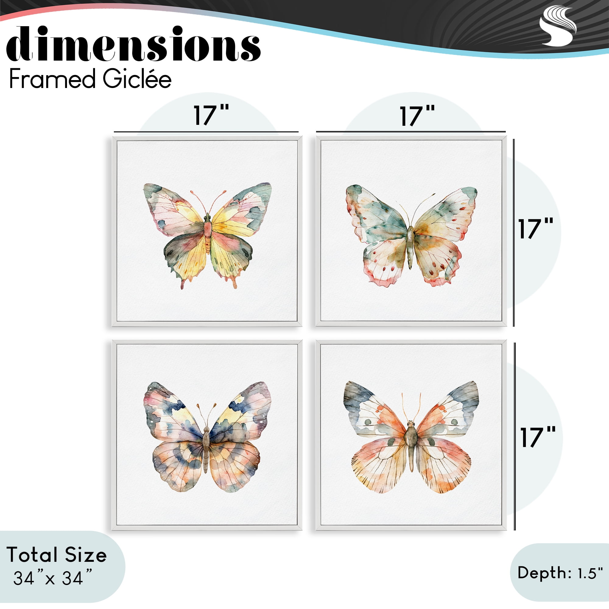 Stupell Industries Watercolor Butterfly Forms 4 Piece White Framed Giclee Art Set, design by Kim Allen