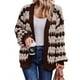 thumbnail image 1 of Suéter de Invierno de Punto Holgado con Rayas y Mangas Farol para Mujer, Moda de Otoño Marrón Albaricoque XL, 1 of 8