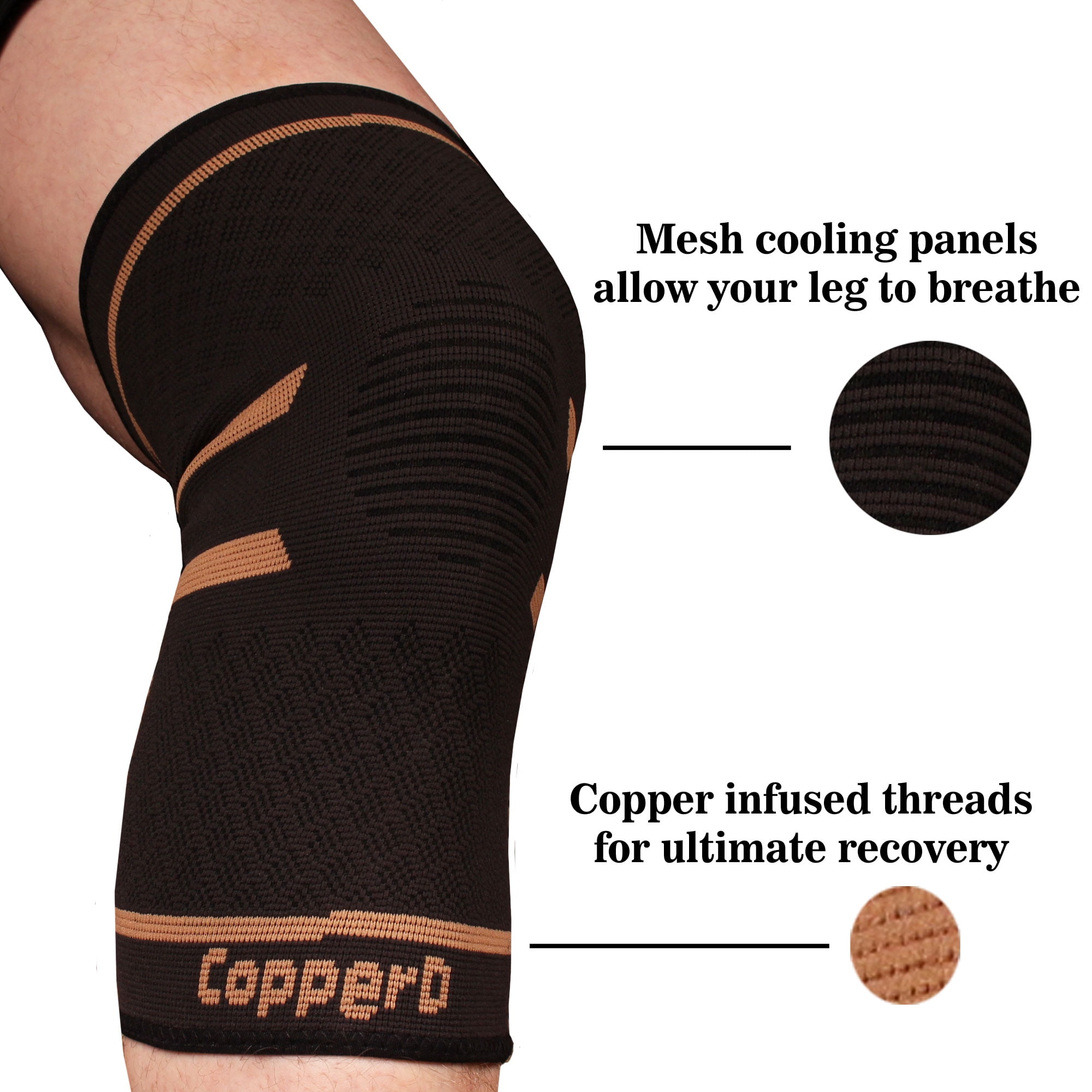 Copper D Knee Compression Sleeve - Copper and Rayon Infused Knee Support Brace - Size S/M - Black Copper - 2 Pack