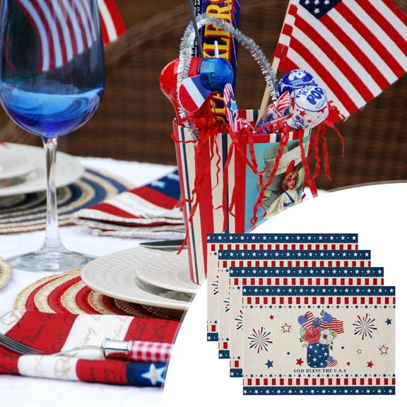 Non-Slip Heat Resistant American Flag Placemats Set of 6, Washable Patriotic Table Mats for Memorial Day Independence Day Veterans Day Kitchen Dining Party Decorations