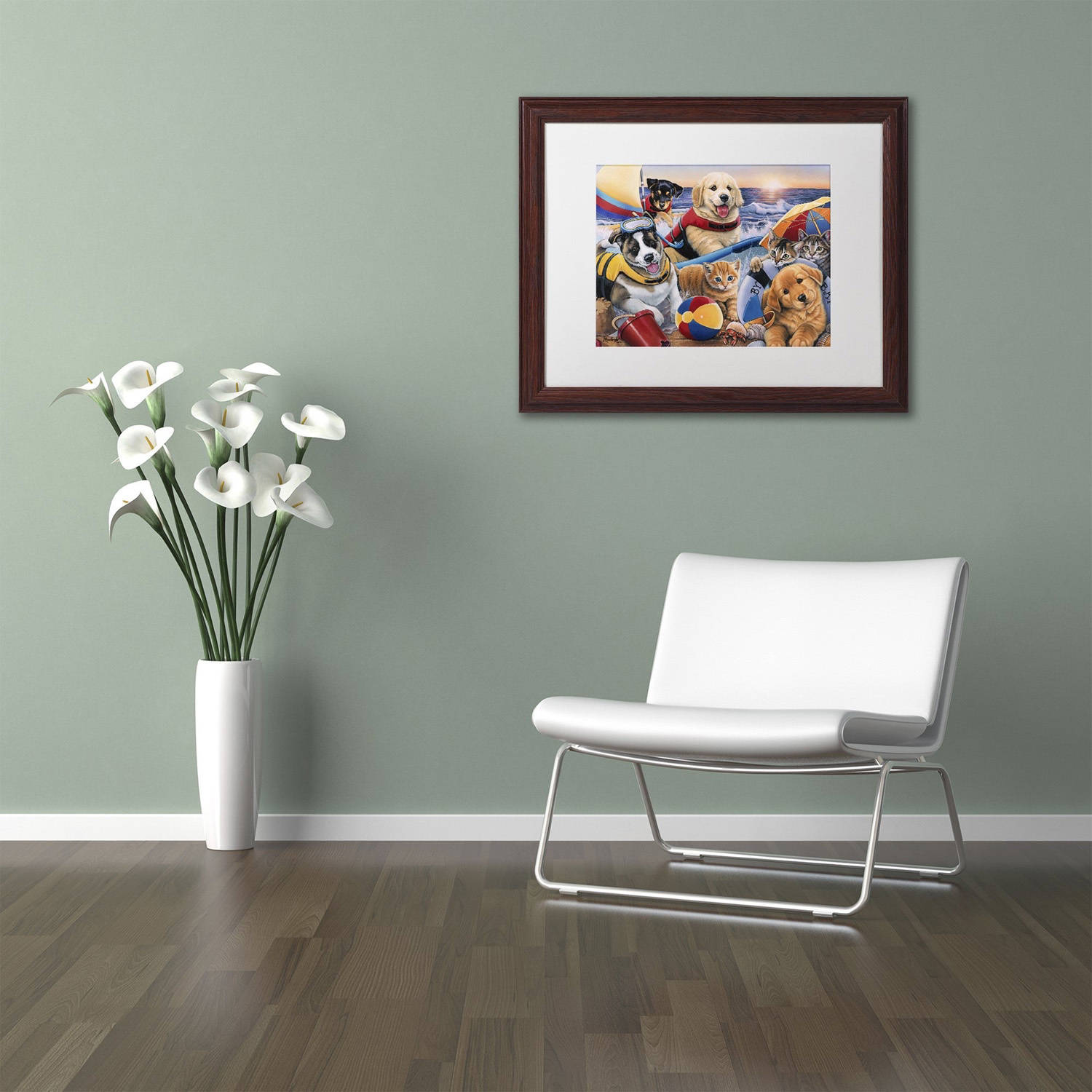 Trademark Fine Art 'Beach Buddies' Canvas Art by Jenny Newland, White Matte, Wood Frame