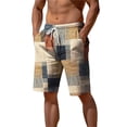 thumbnail image 2 of Men's Shorts Summer Shorts Casual Shorts Pocket Drawstring Elastic Waist Graphic Color Block Geometric Pattern Breathable Soft Short Men's Swimwear Khaki L, 2 of 4