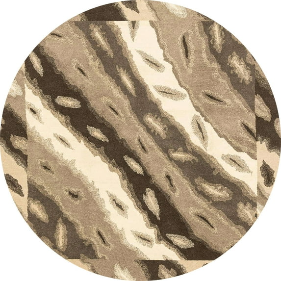 Ahgly Company Machine Washable Indoor Round Abstract Yellow Area Rugs, 8' Round