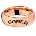 thumbnail image 2 of Tungsten Gamer Typography Writing Band Ring 7mm Men Women Comfort Fit 18k Rose Gold Dome Polished, 2 of 4