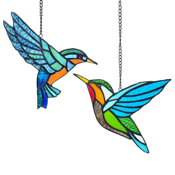 2 Pcs Stained Glass Hummingbird Suncatcher Window Hanging Ornament, Stained Glass Birds Suncatcher, Hummingbird Gifts for Women, Mom, Birds Lovers