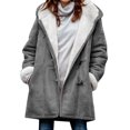 thumbnail image 1 of Chaqueta De Mujer De Color Sólido Casual Winter Long Fleece Outwear Con Capucha (Gris S) Likrtyny Mujer, 1 of 1