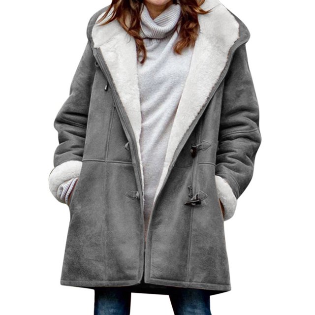 Chaqueta De Mujer De Color Sólido Casual Winter Long Fleece Outwear Con Capucha (Gris S) Likrtyny Mujer
