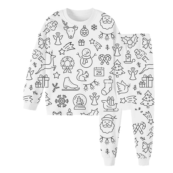 Fgnfyis Coloring Pajamas for Kids Christmas Soft 2-Piece Pajama for Boy and Girl Christmas Pajamas for Kids 7-8 Years White