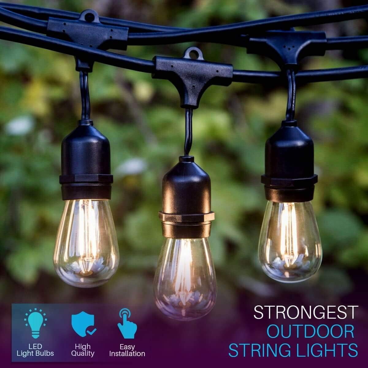 Yi Lighting 48ft Outdoor String Lights with 15pcs Dimmable Shatterproof LED Bulbs, Weatherproof for Patio Garden Porch Yard Party