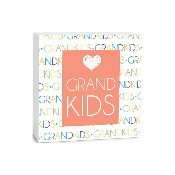 Grandkids Orange Heart 5 x 5 Wood Tabletop Sign Plaque