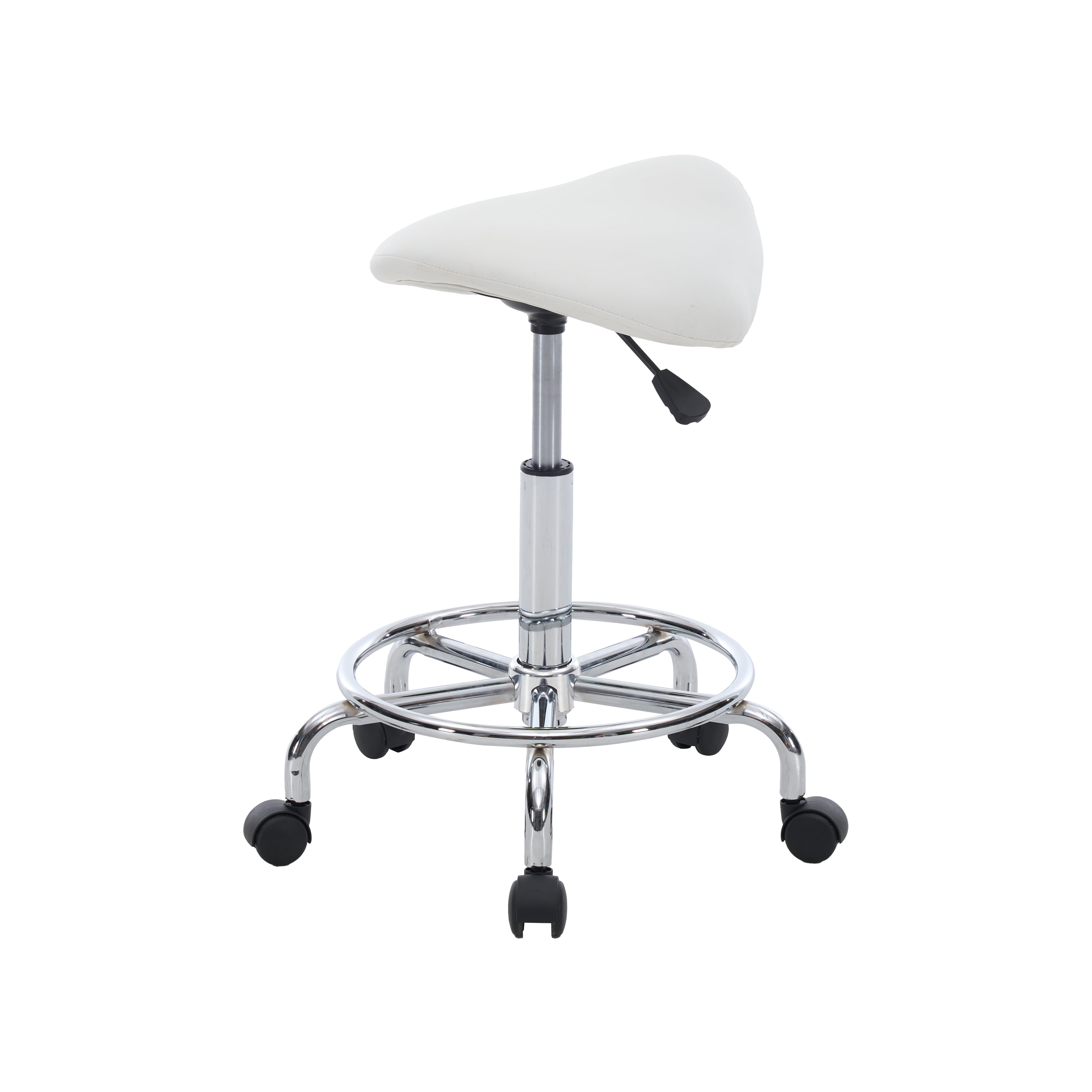 Saddle Stool, Ergonomic Saddle Chair with Wheels, Adjustable Height Swivel Salon Stool, Rolling Stool for Home Office Tattoo Massage Clinic Lab Beauty (White)