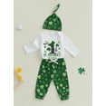 thumbnail image 4 of My First St. Patricks Day Baby Boy Girl Outfits Letter Print Long Sleeve Romper Long Pants Beanie Hat 3Pcs Cute Clothes Set, 4 of 8