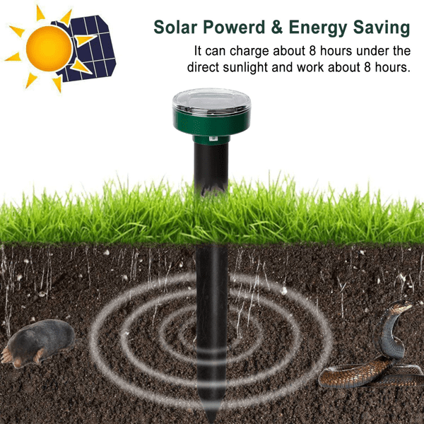 Ultrasonic Solar Mole Repeller, Vibration Rodent Deterrent with Buzzer Sound Wave, Waterproof Outdoor Pest Repellent for Moles Gophers Voles, 323 Sq.ft Coverage for Yard Garden Farm