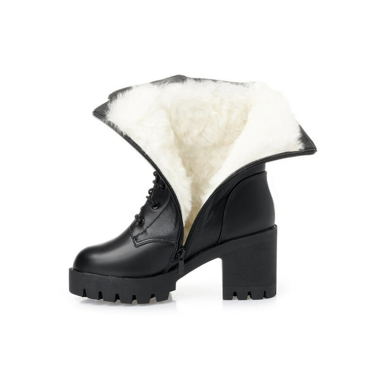 Wide fit black borg lined lace up boots cheap