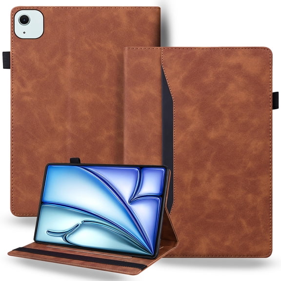 DWaybox Case for iPad Air 11‑inch (M4) 2026 Model A3460, Retro PU Leather & TPU Hybrid Shockproof Cover with Kickstand, Card Slots, Anti-Slip Grip Strap -Brown