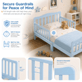 thumbnail image 4 of Zimtown Bed Frame, Wood Platform Bed, Classic Sleeping Bedroom Furniture w/Safety Rail Fence (Light Blue), 4 of 12