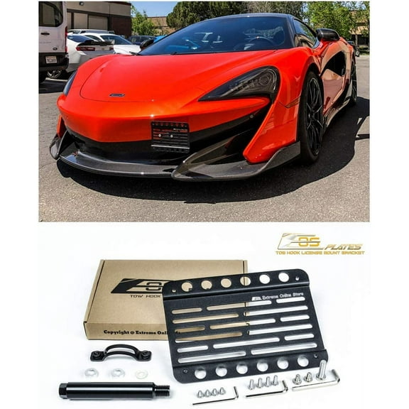Extreme Online Store Replacement For 2019-Present McLaren 600LT | EOS Plate Version 1 Mid Sized Front Bumper Tow Hook License Plate Relocator Mount Bracket Tow-522