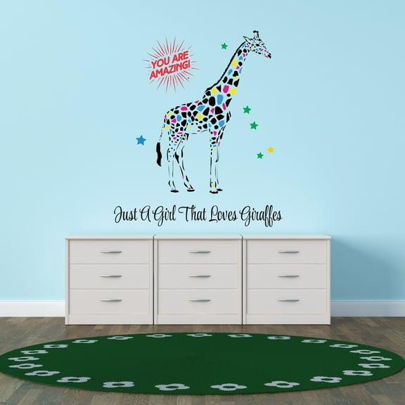 Animal Wall Decals for Boy's Bedroom - Stars around Colourful Giraffe Wall Sticker Decal With Easy Installation Instructions Kid's Bedroom Décor Wall Sticker - Size: 9 In x 10 In