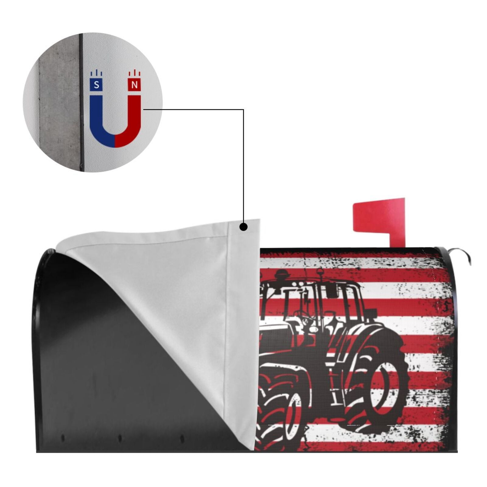 Xecao USA Vintage Flag Tractor for Mailbox Cover with Magnetic Strips, Waterproof and Sunscreen, Adds a Decorative Touch to Your Garden Yard-21x18 in